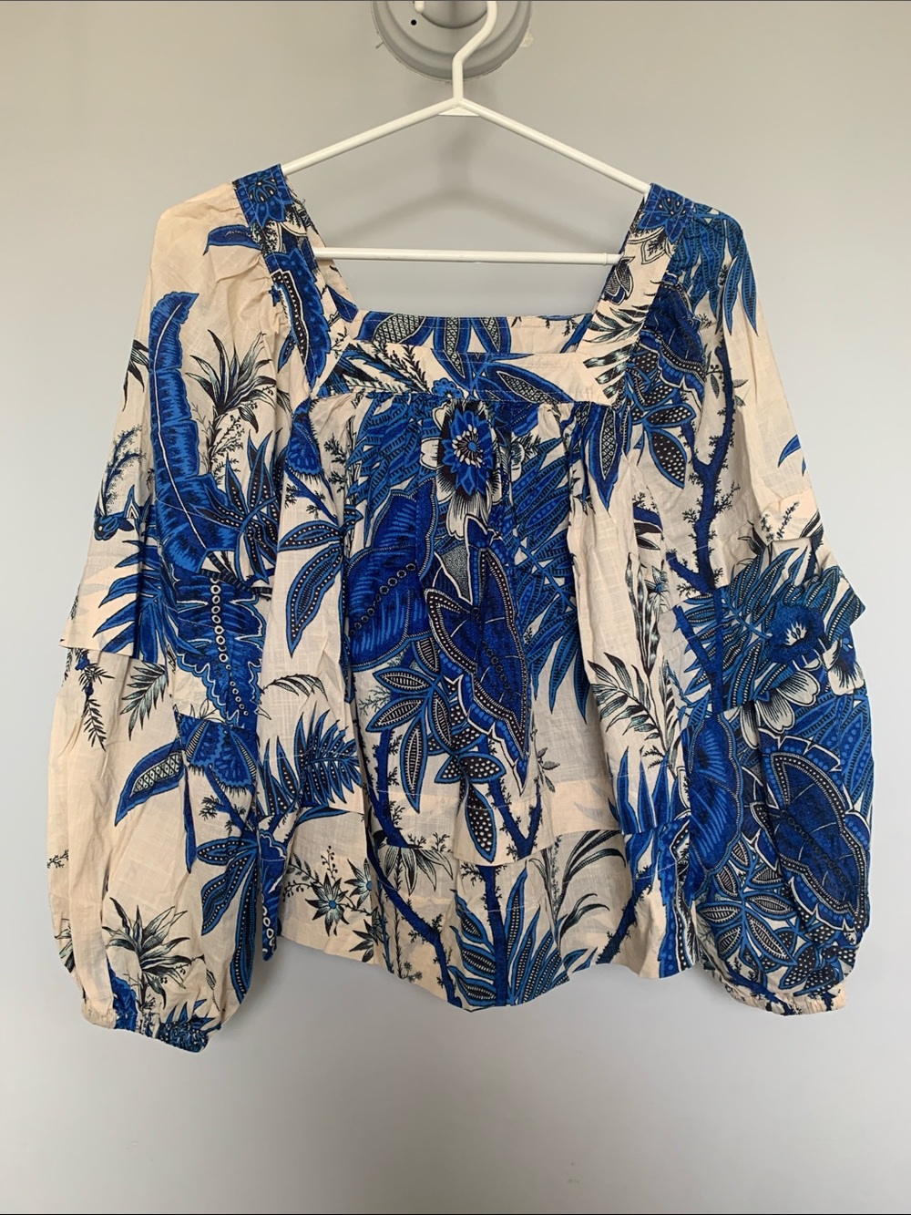 Banana Republic Blue Floral Square-Neck Peasant Blouse
